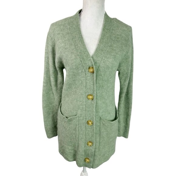 Everlane Women's S Long Cardigan Sweater Green Alpaca Blend EUC - Picture 1 of 12
